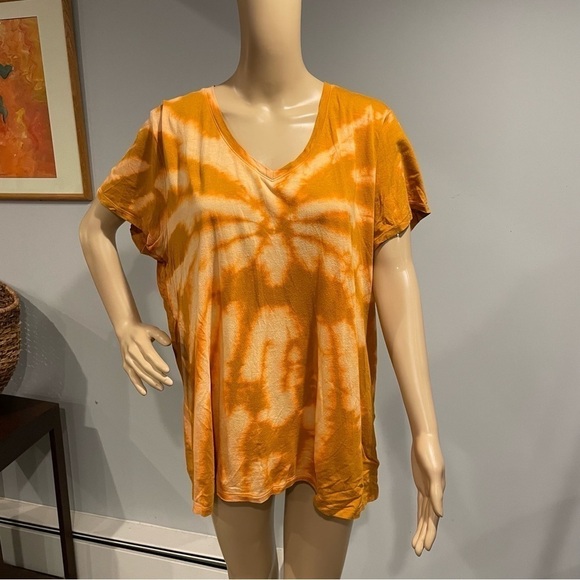 Reverse dye bleach dye gold, pastel peach tshirt vneck XXL super soft tie dye - Picture 2 of 6